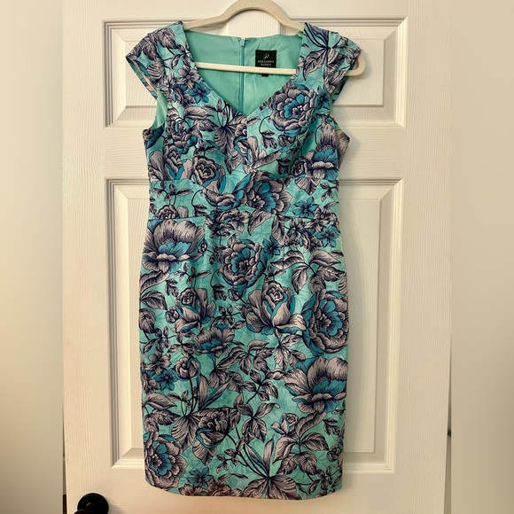 Adrianna Papell Teal and Purple Floral Mini Dress - Picture 1 of 1